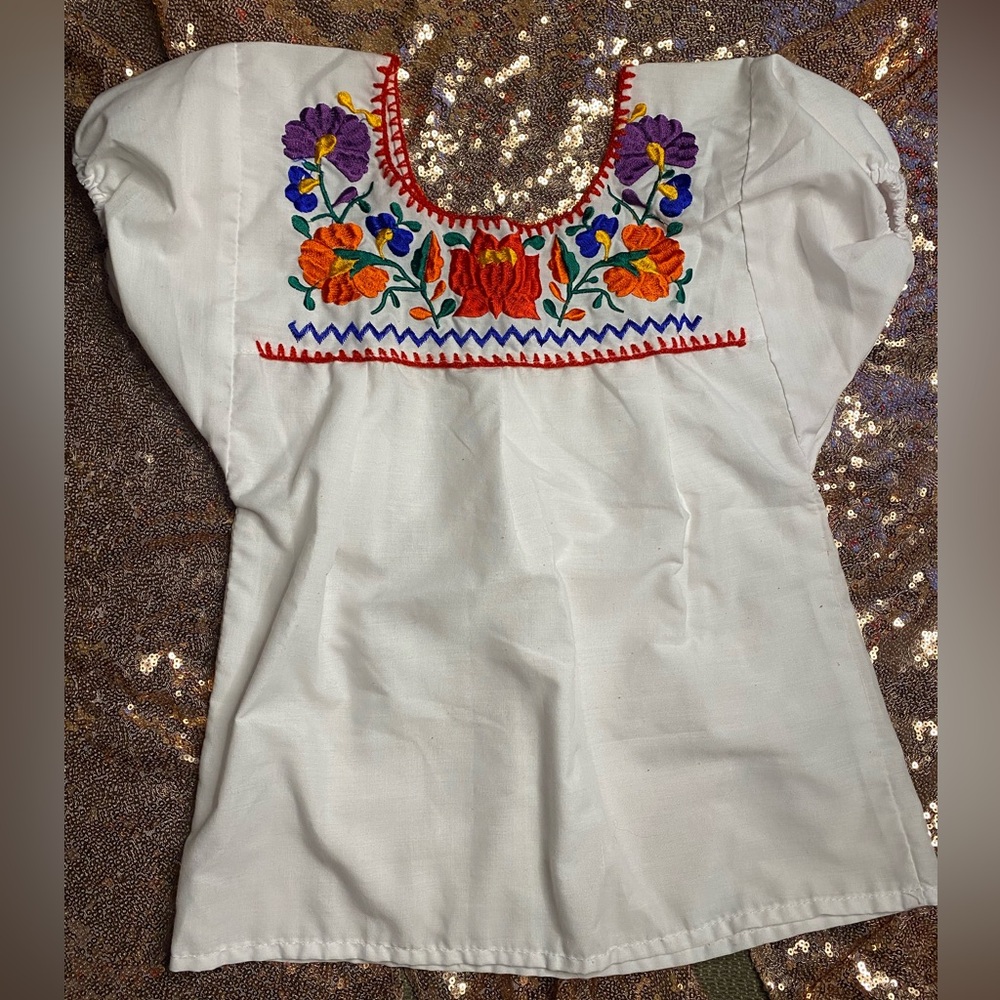 Mexican Embroidered Girls Top with Floral Design